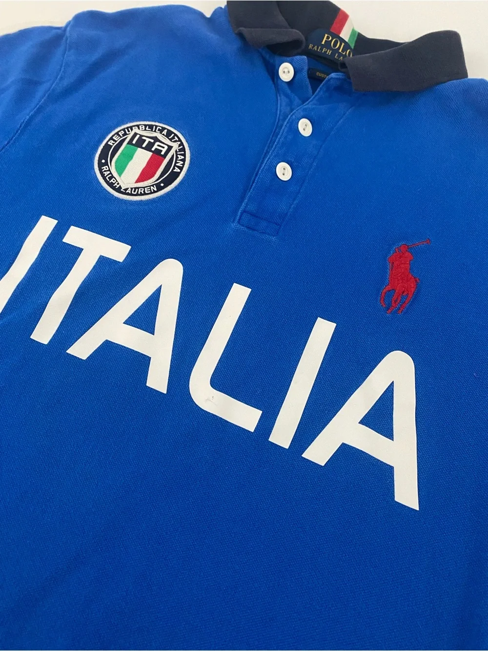 POLO by Ralph Lauren Italia Polo Shirt Blue Custom Shirt Size Large